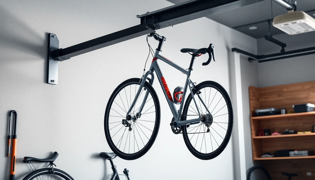 Secure bike wall mount showcasing a modern design in a stylish garage setting.