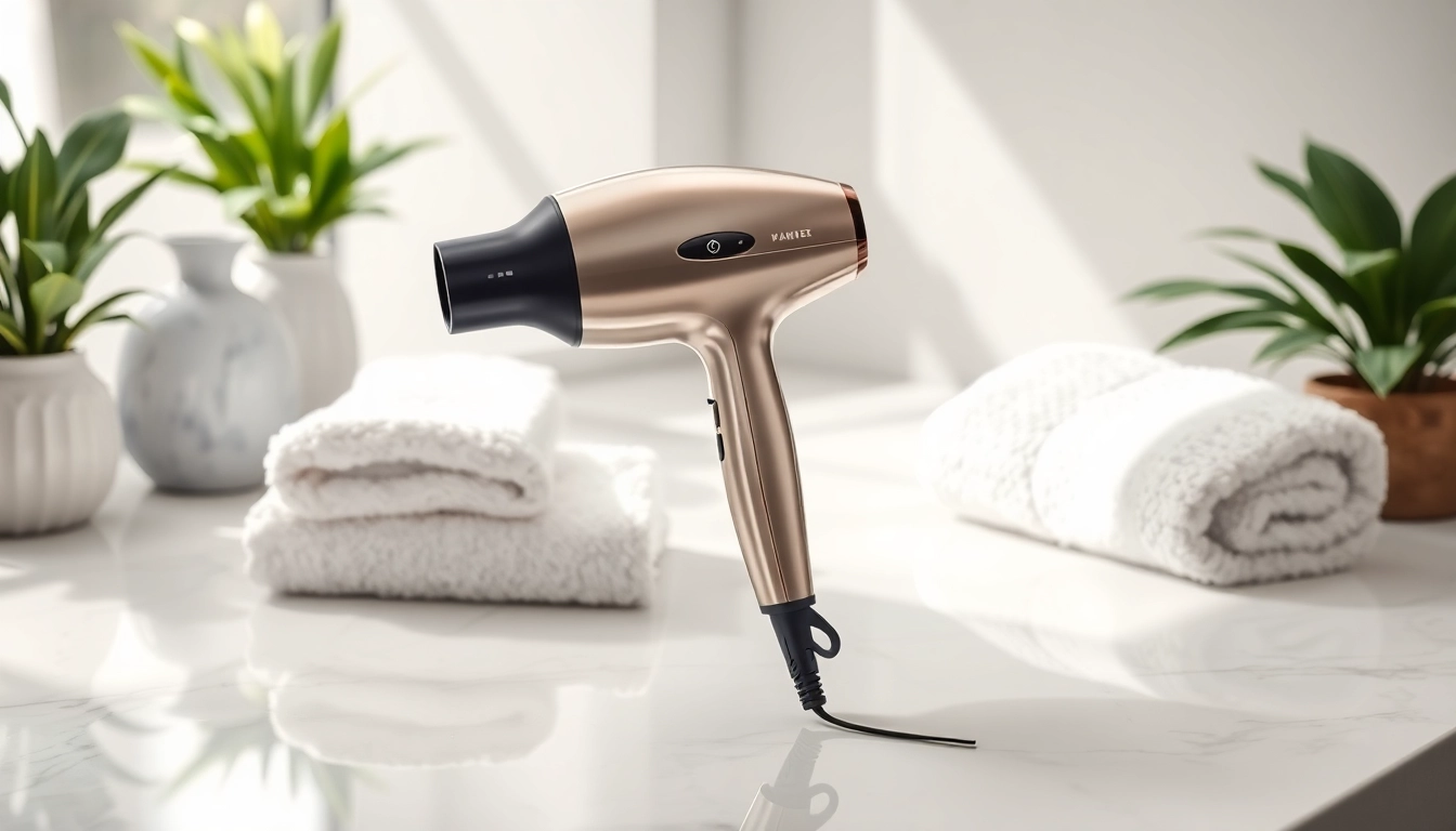 Stylish hair dryer on a bathroom countertop showcasing the best hair dryer for daily use.