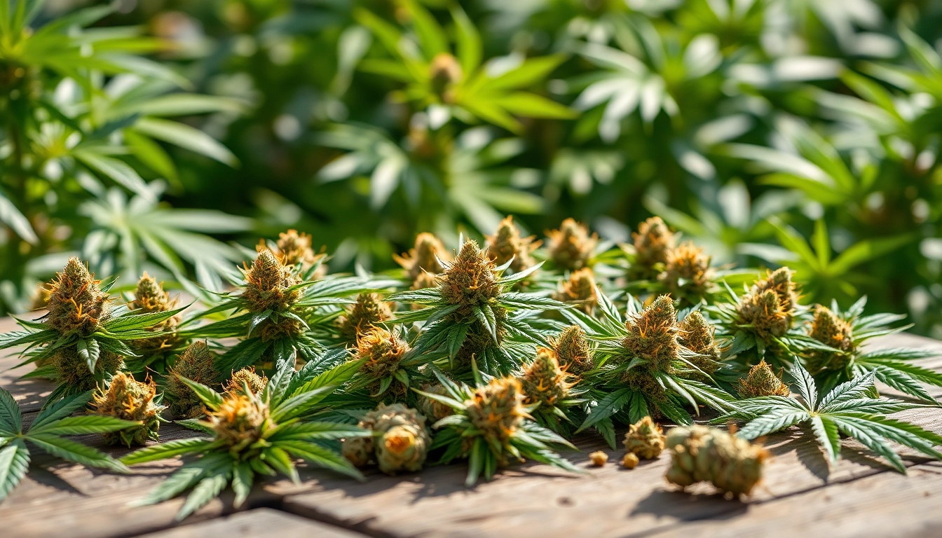 Explore weed online with vibrant cannabis flowers displayed in a serene, natural setting.
