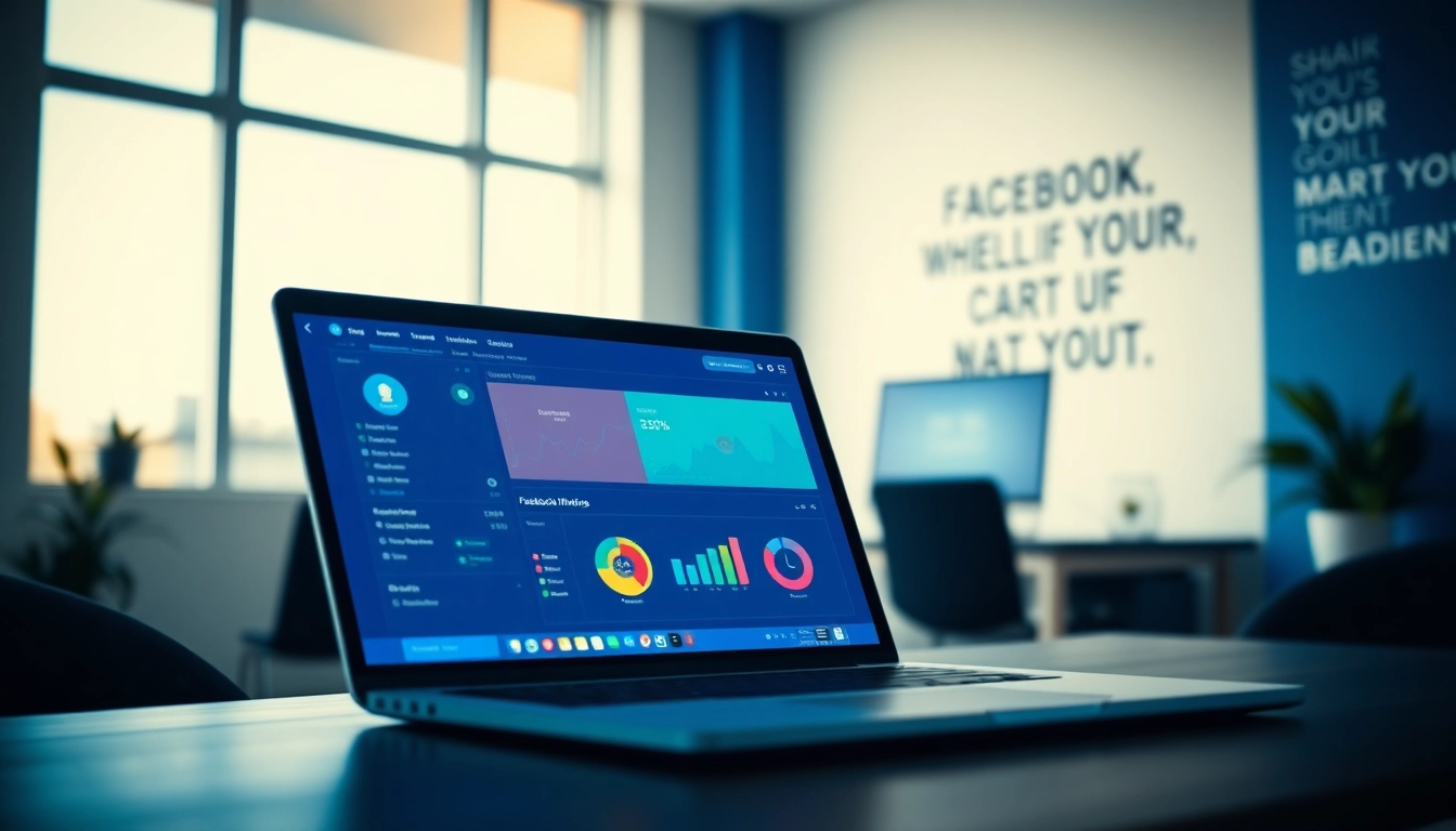 Analyze engagement insights with the facebook smm panel dashboard in a modern office.