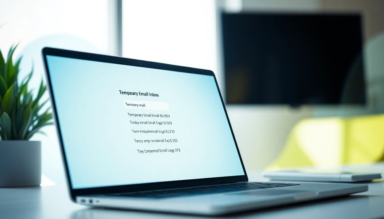 Check temporary email inbox on a laptop screen in a bright digital workspace.