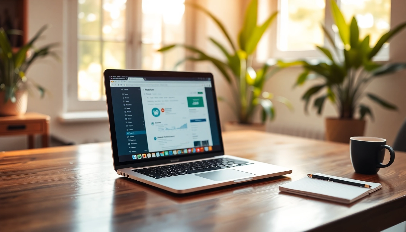 Showcasing wordpress agencies with a professional workspace and a laptop highlighting a WordPress dashboard.