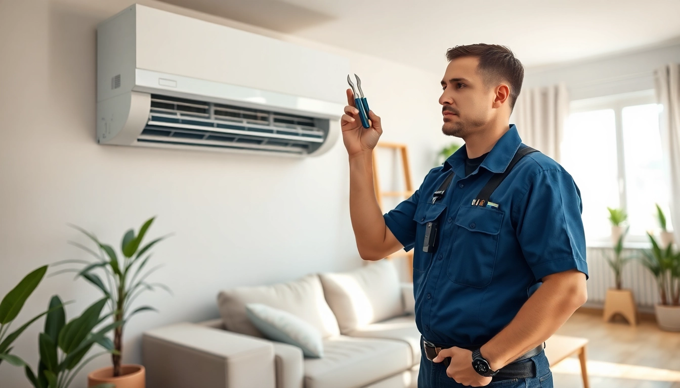 Expert ac repair glendale az service by a technician in a modern living room setting.