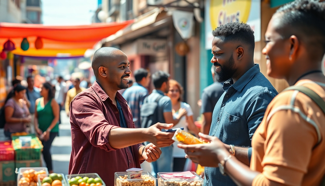 Engaging scene of the Jirle Marketplace for sellers & Buyers showcasing vibrant interactions between community members.