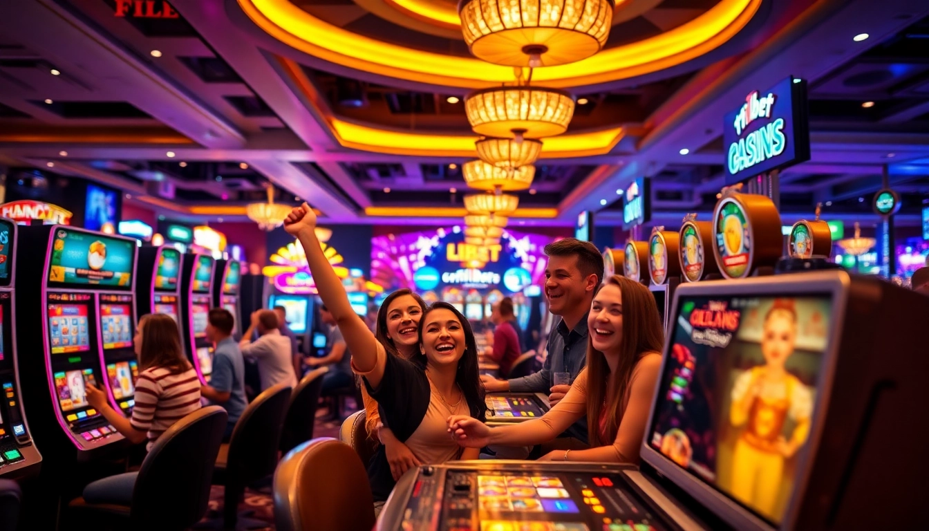 Experience the excitement of the filbet casino with players celebrating at vibrant gaming tables.